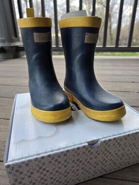 Hatley Kids Navy and Yellow Rain Boots, Little Kids Size 9